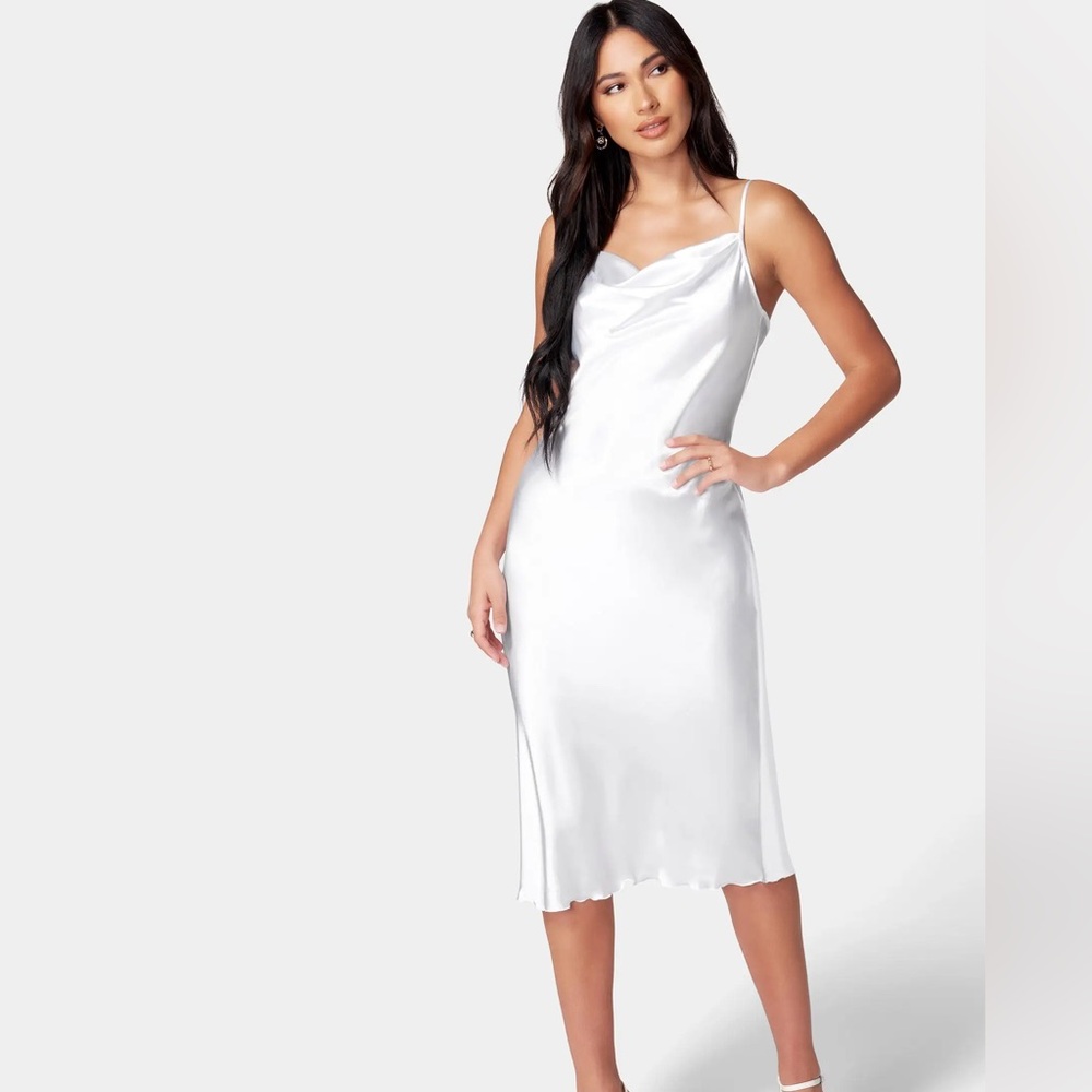 Bebe SATIN COWL NECK SLIP MIDI DRESS